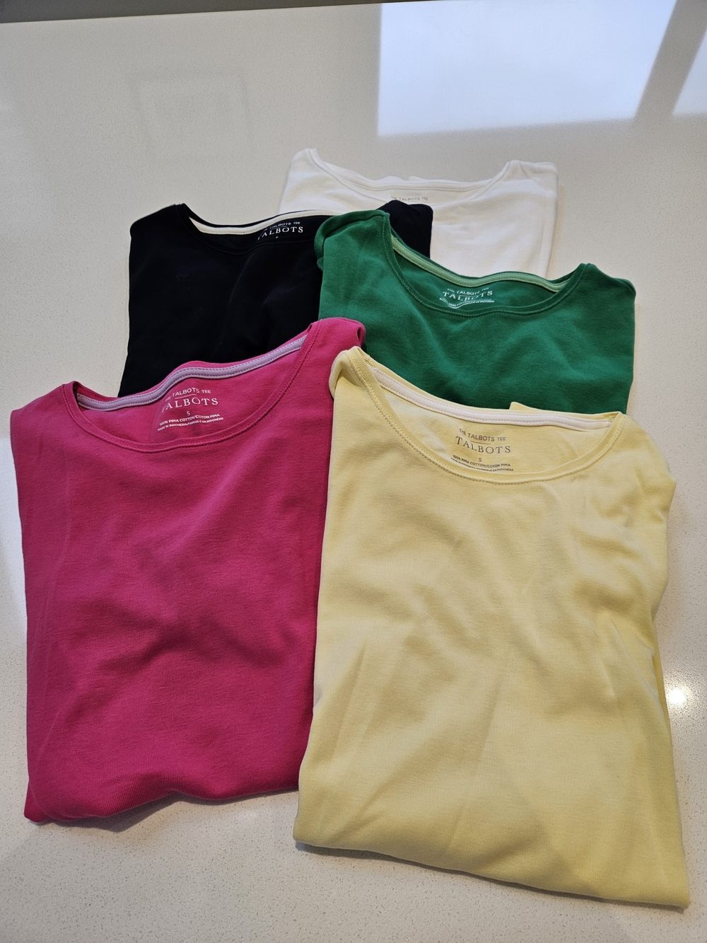 Talbots 5- Pack Crewneck Tee Bundle - Pink, Yellow, Green, Black, White